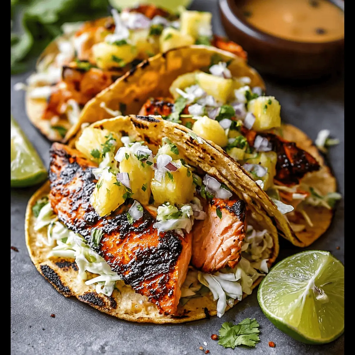 Chipotle Honey Salmon Tacos with Pineapple Salsa