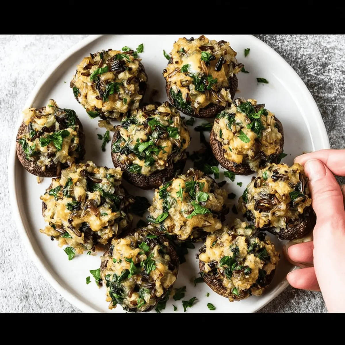 Vegetarian Stuffed Mushrooms with Wild Rice