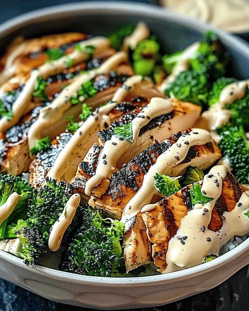 Grilled Chicken & Broccoli Bowls with Creamy Garlic Sauce