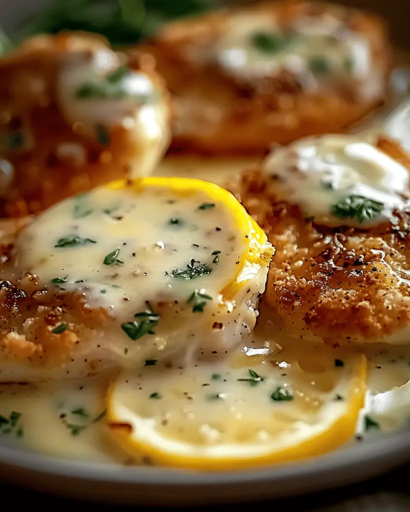 Lemon Pecorino Crusted Chicken with Creamy Lemon Sauce