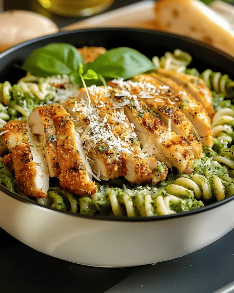 Pesto Pasta with Crispy Parmesan Chicken