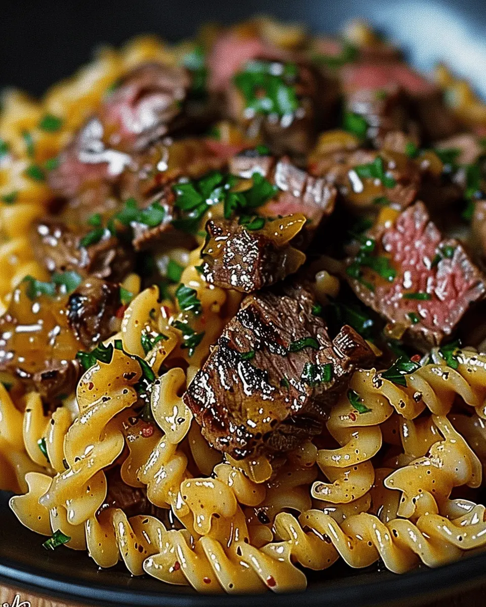 One-Pot Creamy Spicy Garlic Butter Steak & Pasta