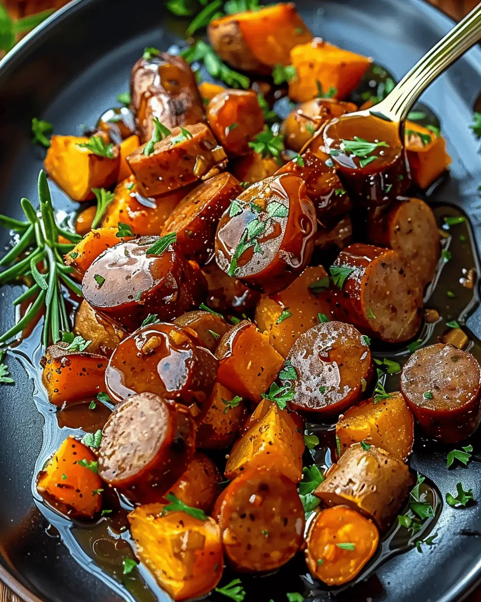 Sausage and Sweet Potatoes with Honey Garlic Sauce