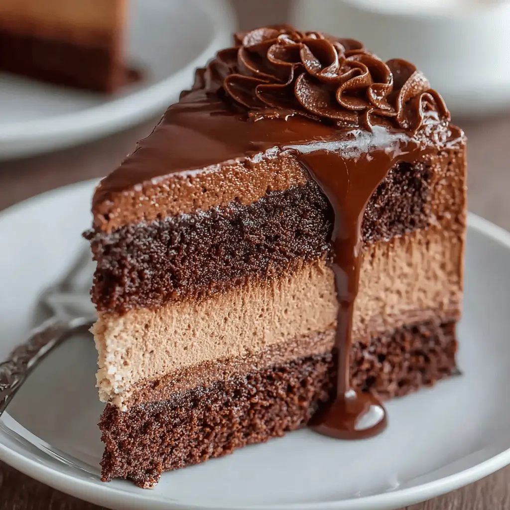 Triple chocolate mousse cake