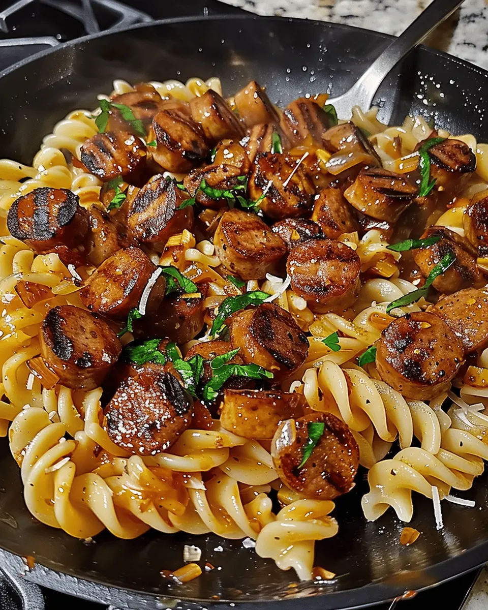 Sticky Honey Garlic Sausage Pasta Skillet