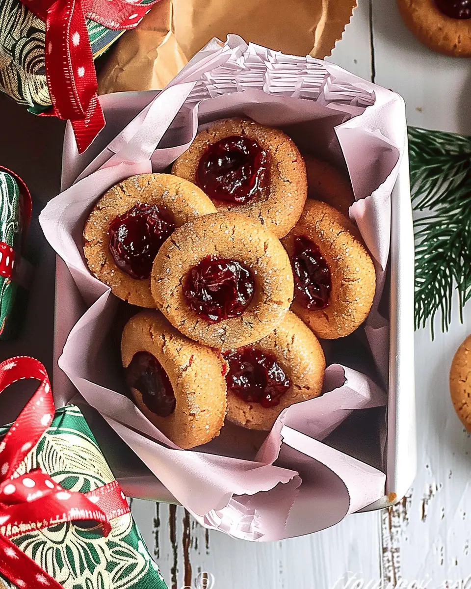 Gingerbread thumbprint cookies with cranberry jam
