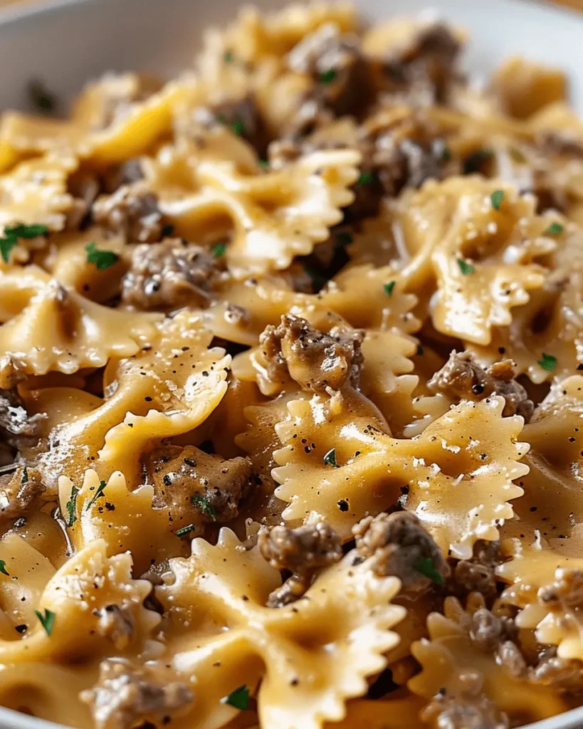 Creamy Parmesan Garlic Beef Bowtie Pasta