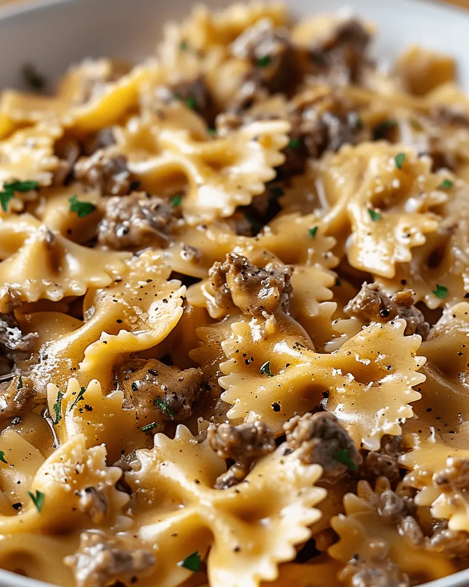 Creamy Parmesan Garlic Beef Bowtie Pasta