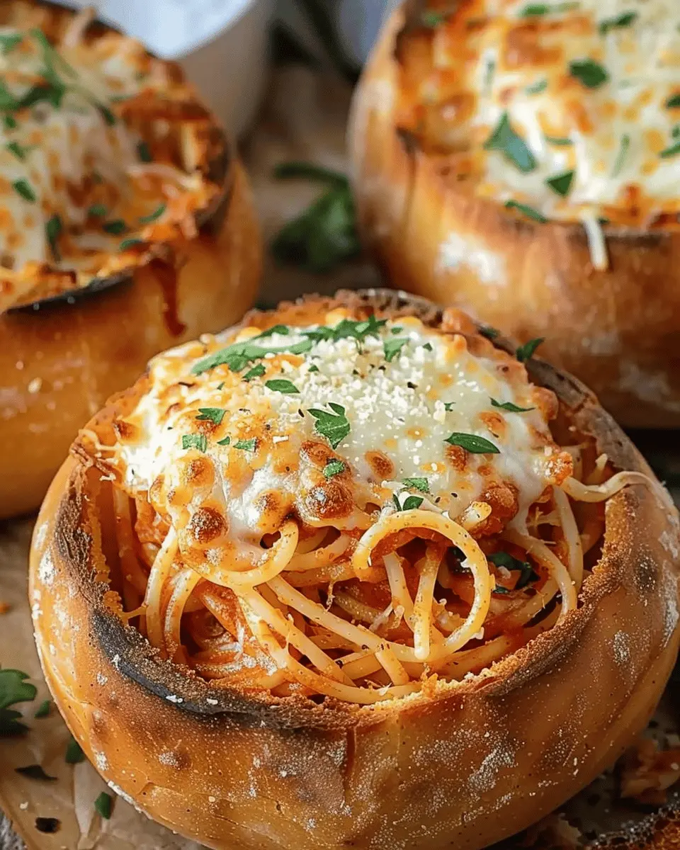 Spaghetti Garlic Bread Bowls